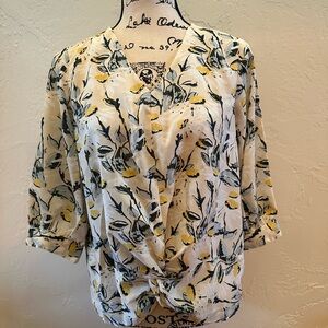 Monte Carlo M Floral Surplice Top 3/4 Sleeve- Lightweight Blouse